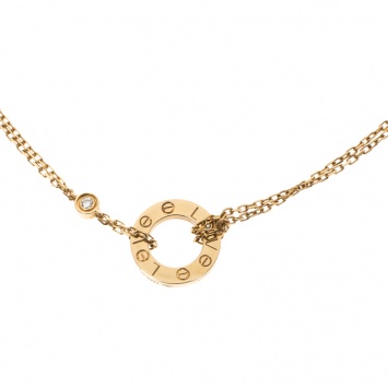 Pre Owned Cartier Love Diamond & 18k Yellow Gold Double Chain Necklace