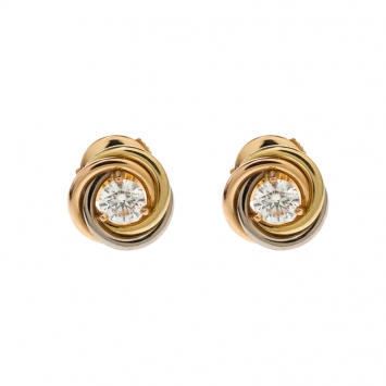 Pre Owned Cartier Trinity De Cartier Diamond 18k Three Tone Gold Stud Earrings 