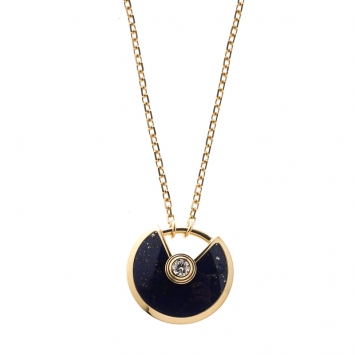 Pre Owned Cartier Amulette De Cartier Diamond & Lapis Lazuli 18k Yellow Gold Pendant Necklace