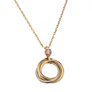 Pre Owned Cartier Trinity De Cartier Pink Sapphire 18k Three Tone Gold Pendant Necklace