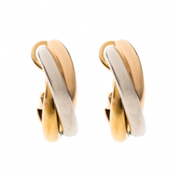 Pre Owned Cartier Trinity 18k Three Tone Gold Hoop Earrings