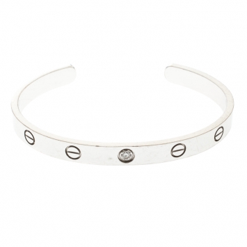 Pre Owned Cartier Love 1 Diamond 18K White Gold Open Cuff Bracelet 17 