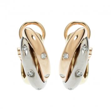 Pre Owned Cartier Trinity De Cartier Diamond 18k Three Tone Gold Hoop Earrings 