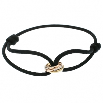 Pre Owned Cartier Trinity De Cartier Three Tone 18k Gold Black Adjustable Cord Bracelet