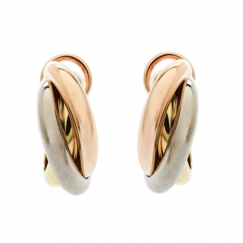 Pre Owned Cartier Trinity De Cartier Three Tone 18k Gold Hoop Earrings