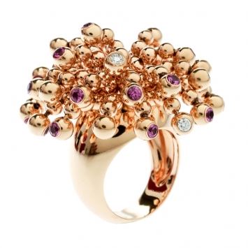 Pre Owned Cartier Paris Nouvelle Vague Diamond & Pink Sapphire 18k Rose Gold Cocktail Ring Size 52