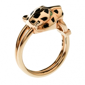 Pre Owned Cartier Panthere de Cartier Diamond Lacquer Garnet 18k Yellow Gold Ring Size 55