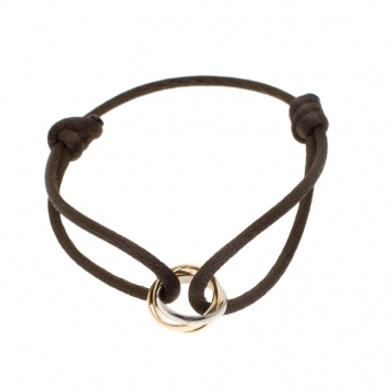 Pre Owned Cartier Trinity De Cartier Three Tone 18k Gold Brown Adjustable Cord Bracelet
