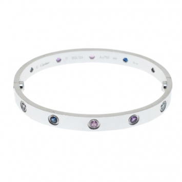 Pre Owned Cartier Love Coloured Stones White Gold Bracelet 17 cm
