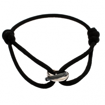 Pre Owned Cartier Trinity De Cartier Black Ceramic & 18k White Gold Adjustable Cord Bracelet