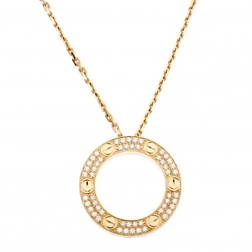 Pre Owned Cartier Love Pavé Diamond 18k Yellow Gold Pendant Necklace