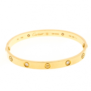 Pre Owned Cartier Love 4 Diamond 18k Yellow Gold Bracelet 18