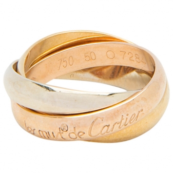 Pre Owned Cartier Les Must De Cartier Trinity Three Tone 18k Gold Band Ring Size 51