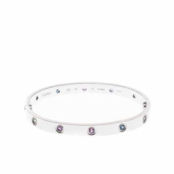 Pre Owned Cartier Love Multicolored Gemstones 18k White Gold Bracelet 18