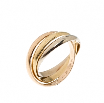 Pre Owned Cartier Trinity De Cartier Three Tone 18k Gold Band Ring Size 52