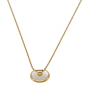 Pre Owned Cartier White Mop Amulette De Cartier Yellow Gold Diamond Necklace