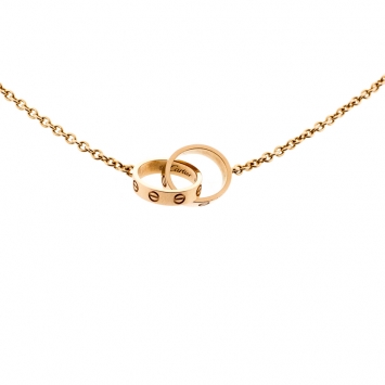 Pre Owned Cartier Love 2 Hoops 18k Rose Gold Necklace