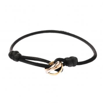 Pre Owned Cartier Trinity De Cartier Three Tone 18k Gold Black Adjustable Cord Bracelet
