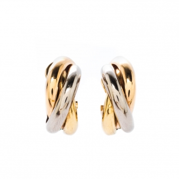 Pre Owned Cartier Trinity De Cartier Three Tone 18k Gold Hoop Earrings