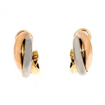 Pre Owned Cartier Trinity De Cartier Three Tone 18k Gold Hoop Earrings