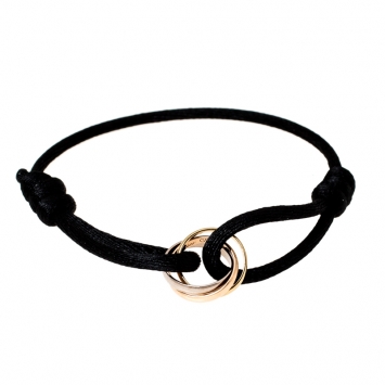 Pre Owned Cartier Trinity De Cartier Three Tone 18k Gold Black Adjustable Cord Bracelet