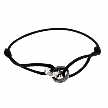 Pre Owned Cartier Love Ceramic Diamond 18k White Gold Black Cord Adjustable Bracelet