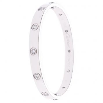 Pre Owned Cartier Love 18K White Gold Diamond Bracelet 16