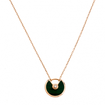 Pre Owned Cartier Amulette De Cartier Malachite Diamond 18k Rose Gold Pendant Necklace