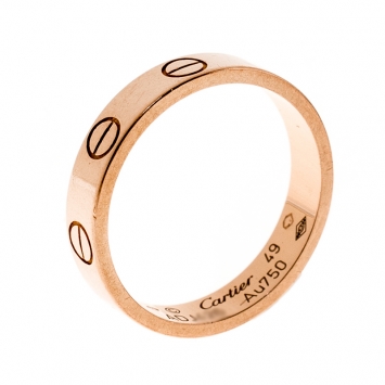 Pre Owned Cartier Love 18k Rose Gold Mini Band Ring Size 49