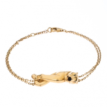 Pre Owned Cartier Panthere de Cartier Tsavorite Garnet Lacquer 18k Yellow Gold Double Chain Bracelet