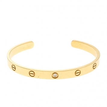 Pre Owned Cartier Love 1 Diamond 18k Yellow Gold Open Cuff Bracelet 19