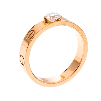 Pre Owned Cartier Love 0.25ct Diamond Solitaire 18K Rose Gold Band Ring Size 51