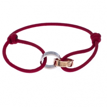 Pre Owned Cartier Love Charity Two Tone 18K Gold Red Cord Adjustable Bracelet 