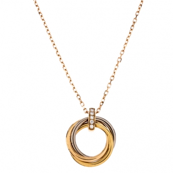 Pre Owned Cartier Trinity de Cartier Diamond 18k Three Tone Gold Necklace