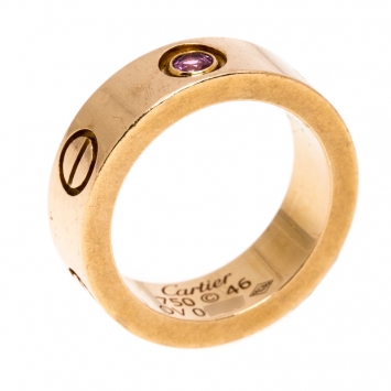 Pre Owned Cartier Love Pink Sapphire 18K Rose Gold Band Ring Size 46