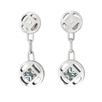 Pre Owned Cartier Pasha Diamond Blue Gemstone 18K White Gold Drop Earrings