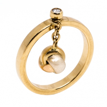 Pre Owned Cartier Diamond Three Tone 18K Gold Trinity Knot Charm Ring Size 54