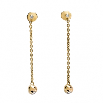Pre Owned Cartier Diamond Three Tone 18K Gold Trinity Knot Long Dangle Earrings