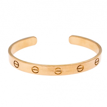 Pre Owned Cartier Love 18K Yellow Gold Open Cuff Bracelet Size 16
