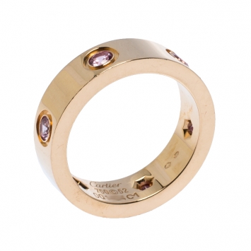 Pre Owned Cartier Love 18K Rose Gold and Pink Sapphire Band Ring Size EU 52.5