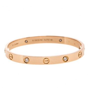Pre Owned Cartier Love 4 Diamond 18K Rose Gold Bracelet 16