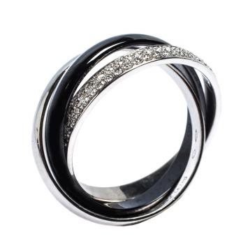 Pre Owned Cartier Trinity Diamond 18K White Gold Platinum Ceramic Rolling Ring Size 53