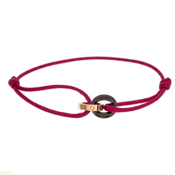 Pre Owned Cartier Love Ceramic Diamond 18K Rose Gold Pink Cord Adjustable Bracelet