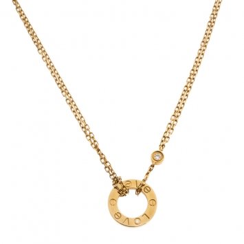 Pre Owned Cartier Love Diamond 18K Yellow Gold Double Chain Necklace 