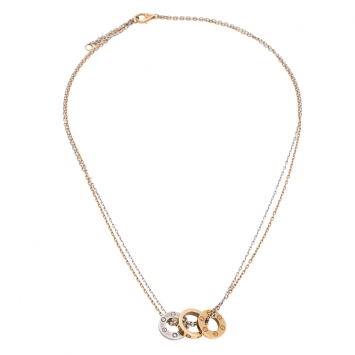 Pre Owned Cartier Love 6 Diamond Two Tone 18K Gold 3 Circular Charm Necklace