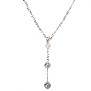 Pre Owned Cartier 18K White Gold Pearl & Diamond Lariat Necklace