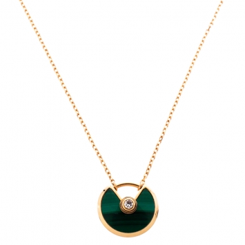 Pre Owned Cartier Amulette De Cartier Diamond Malachite 18K Rose Gold XS Pendant Necklace