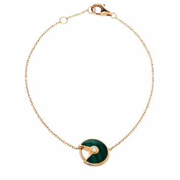 Pre Owned Cartier Amulette De Cartier Diamond Malachite 18K Rose Gold XS Bracelet