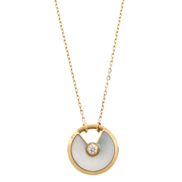 Pre Owned Cartier Amulette De Cartier Mother of Pearl Diamond 18K Yellow Gold Necklace