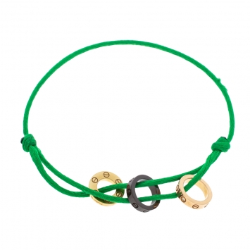 Pre Owned Cartier Love Diamond Ceramic Two Tone 18K Gold Green Cord Adjustable Bracelet